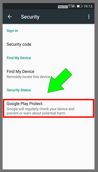 Google Security Settings Step-3 | Select Google Play Protect Option